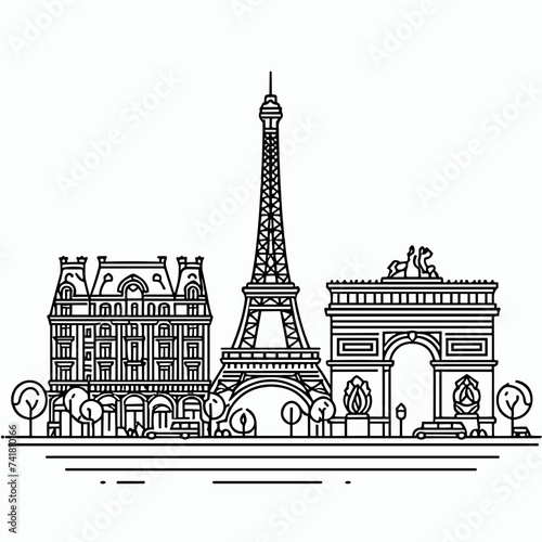 vector Representation of Paris: Romance of the Old City, French Charm in a Modern Linear Interpretation