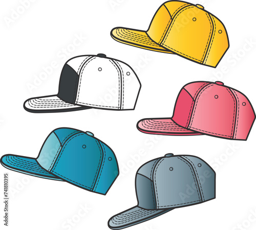 HAT  flat sketch template, Hat vector illustration, drawing images, Hat design, cap.