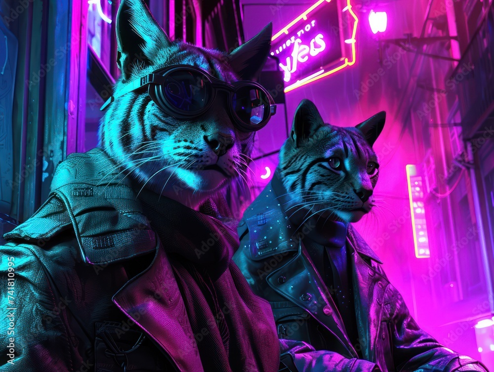 Uncovering truths a journalist and a lynx expose secrets in a neon city