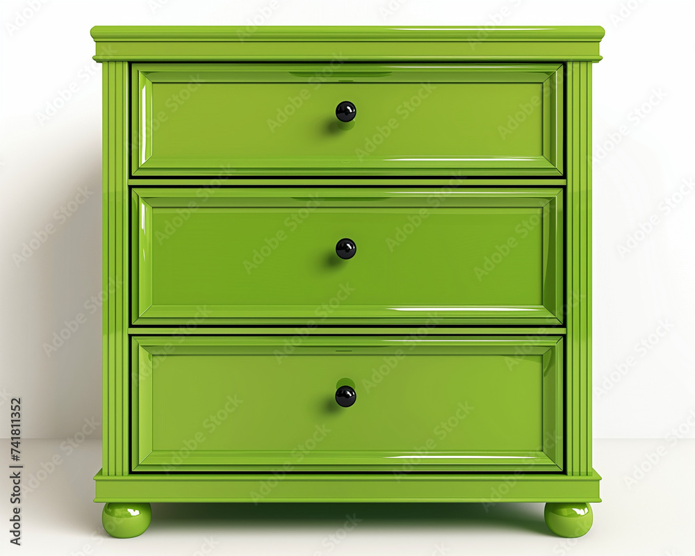 Green modern chest of drawers isolated on white background