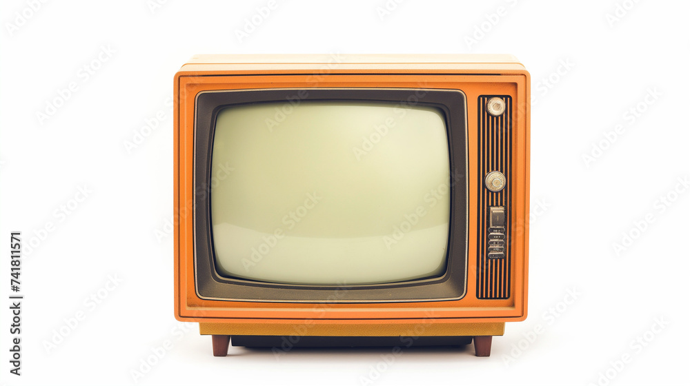 Retro old TV set isolated on white background. Communication, media, front view