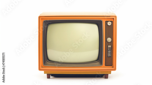 Retro old TV set isolated on white background. Communication, media, front view