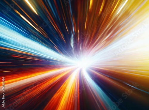 Light speed, hyperspace, space warp background. colorful streaks of light gathering towards the event horizon. Hand edited