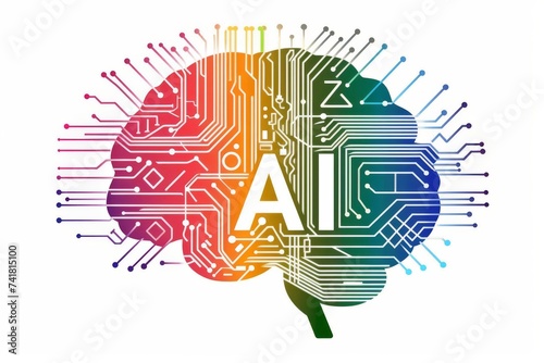 AI Brain Chip neurotransmitter signaling. Artificial Intelligence icon usage restrictions mind reinforcement learning algorithm axon. Semiconductor digital health circuit board m1 photo