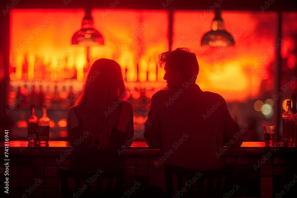 Männer und Frauen sitzen an einer Bar Männer und Frauen sitzen an einer Bar
