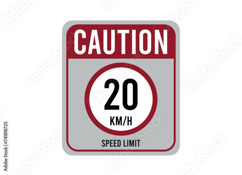 20km speed limit. Vector design for traffic, caution with speed. Sign isolated on white background photo