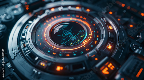 Wallpaper Mural 3d render of a circle HUD for a space explorers suit with life support systems and mission timers Torontodigital.ca