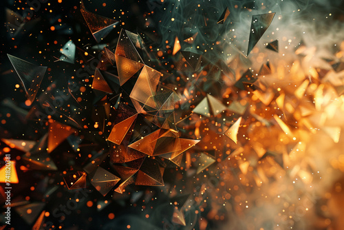 3d render of a dynamic abstract pattern of exploding polygons in a virtual space