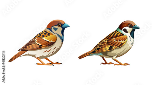 Sparrow Bird realistic vector set, isolated. 