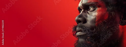 Panorama of a painted male Aboriginal man
