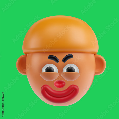 Funny cartoon human head smiling boy or men in realistic 3d style. Bright positive character design. Colorful vector illustration.
