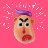 Funny cartoon head angry boy or men in realistic 3d style. Bright positive character design. Colorful vector illustration.