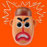 Funny cartoon head angry boy or men in realistic 3d style. Bright positive character design. Colorful vector illustration.