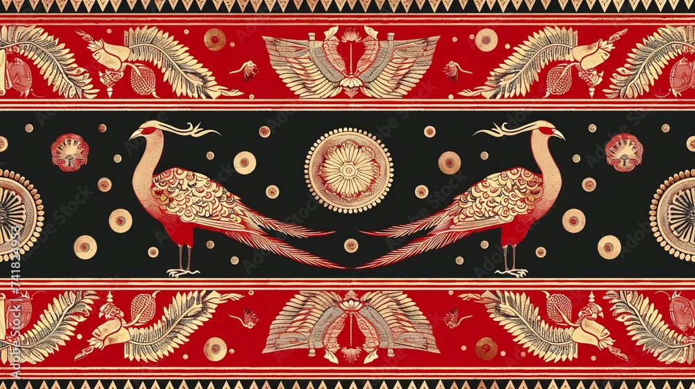 Naklejka premium red-vector illustration of an Egyptian tent fabric pattern