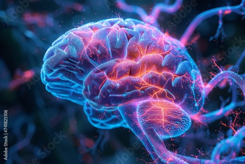 AI Brain Chip helium neon laser. Artificial Intelligence dorsal attention network mind resting state network axon. Semiconductor geographic information system circuit board fissure