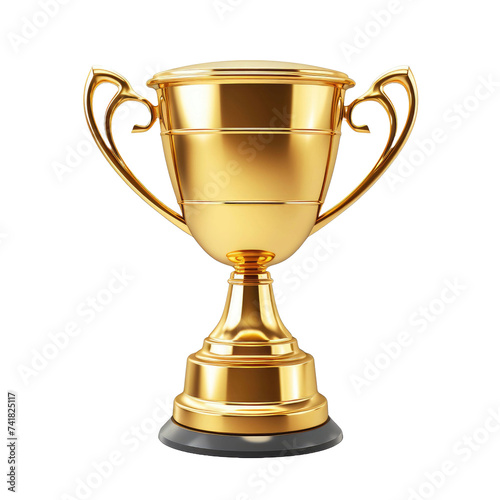 Gold trophy cup isolated on transparent white background photo