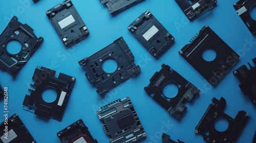  the disassembled parts of an old-fashioned floppy disk photo