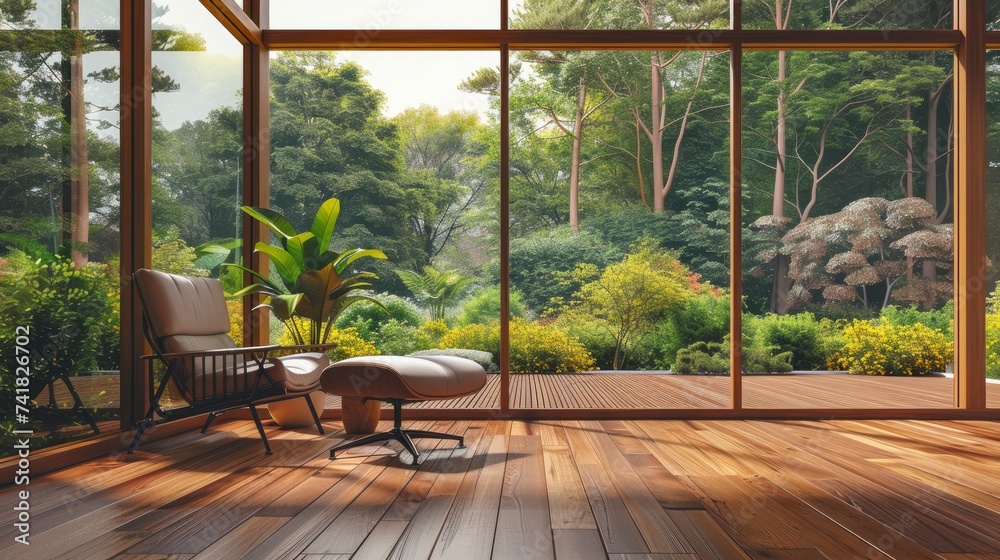 modern living room boasting sleek wood flooring