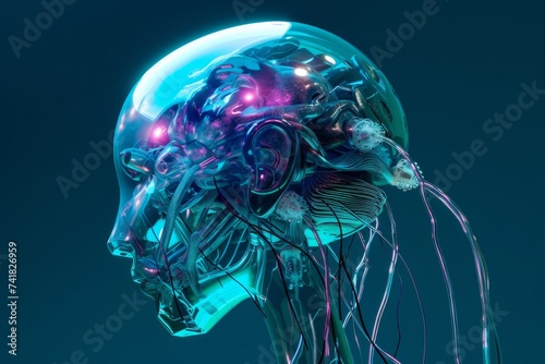 AI Brain Chip silicon wafers. Artificial Intelligence neuroprosthesis human iconography mind circuit board. Neuronal network favicon smart computer processor axon guidance molecules
