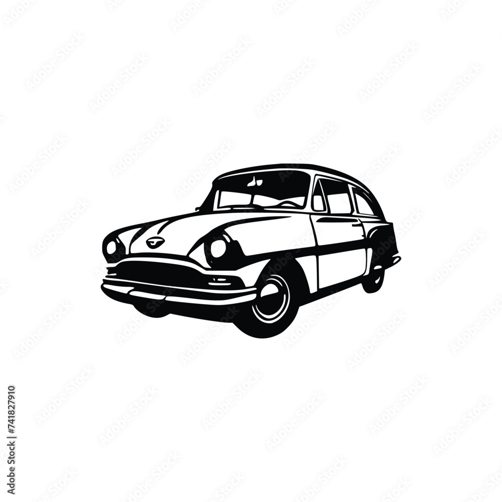 Naklejka premium old-style car isolated on a white background. abstract silhouette. line art. vector illustration.