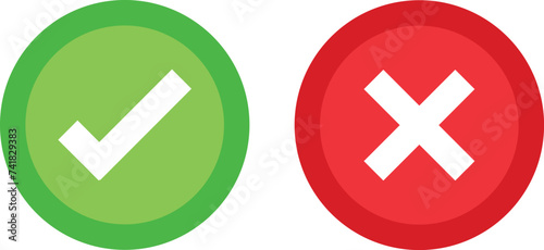 Green check mark and red cross mark icon set photo