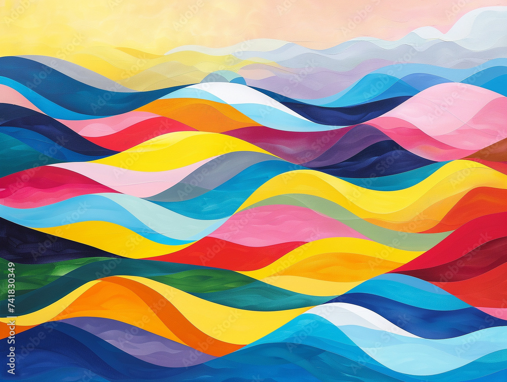 Illustration of abstract geometric waves in a sea of vibrant colors