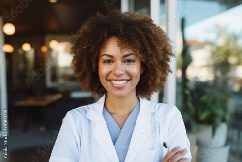 Portrait of a young African American female doctor smiling