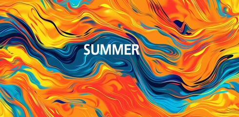 SUMMER an orange, yellow and blue abstract background Generative IA