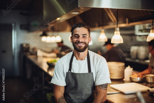 Portrait of a smiling male chef in the restaurant kitchen