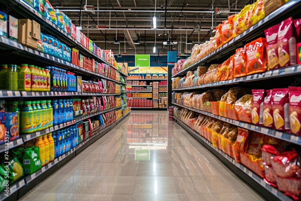 Interior of a empty stacked supermarket aisle