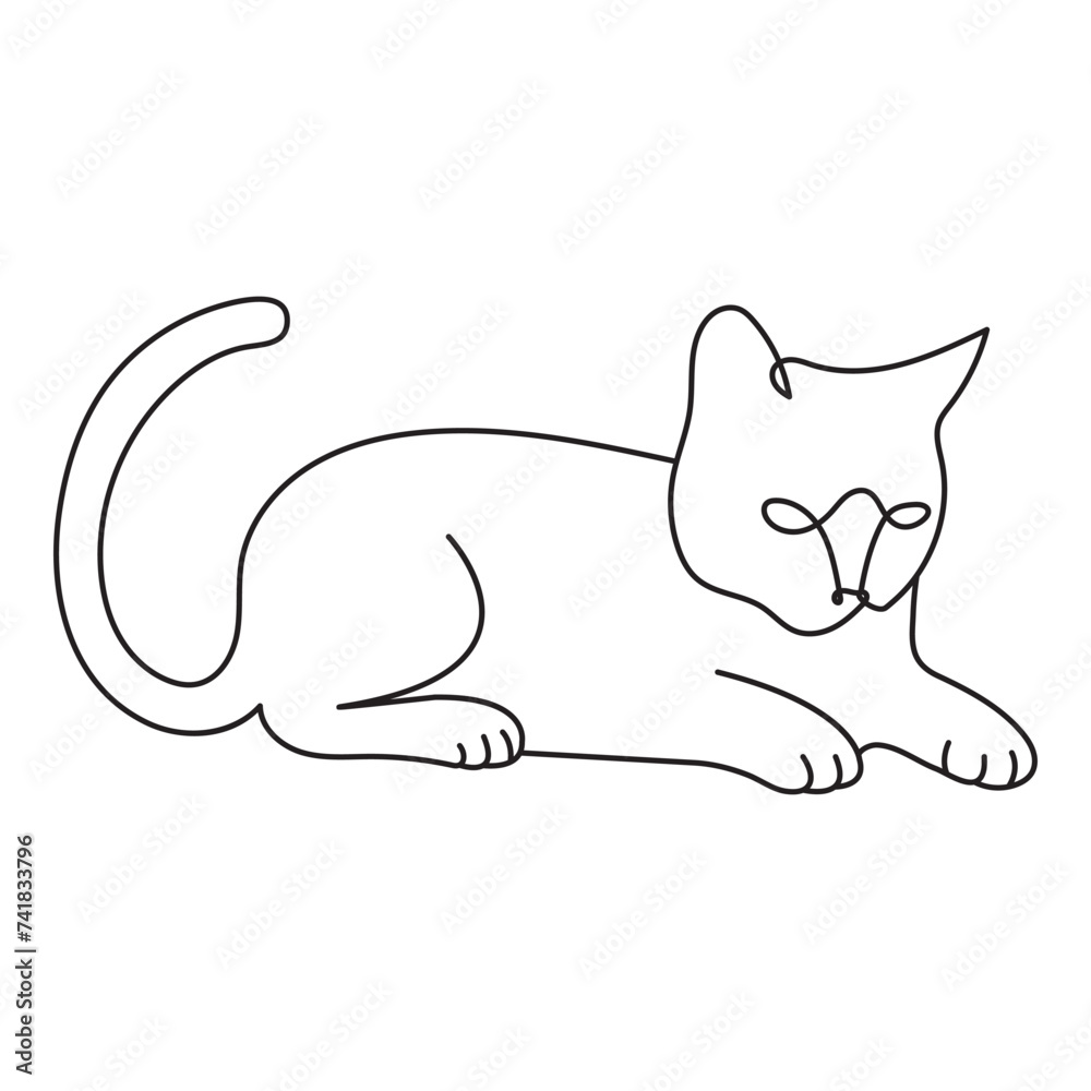 Naklejka premium Cat profile in continuous single one line art drawing style.