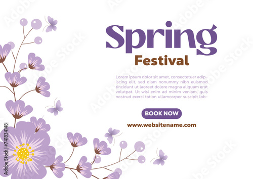 Purple Floral Spring Festival Banner Design Template 