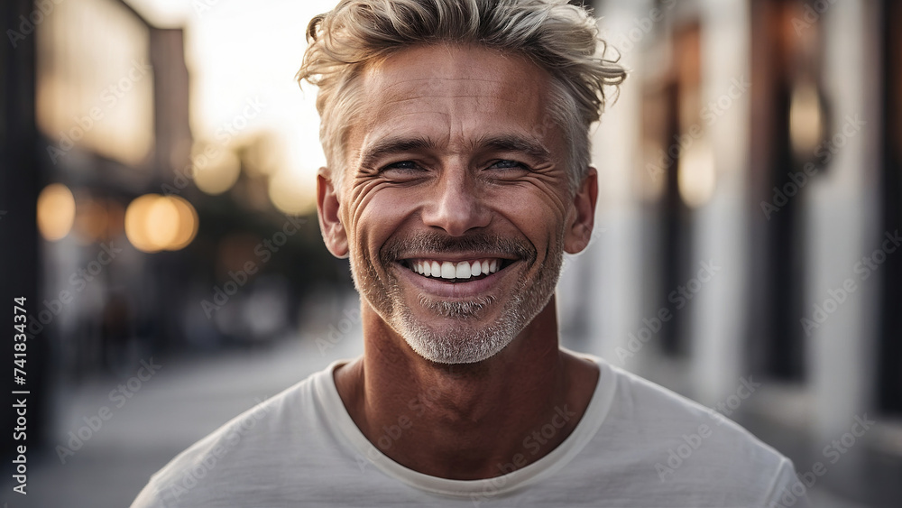 Closeup portrait of a happy gray-haired man who is smiling