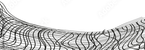 Illustration of a black fishing or football net.Checkered wavy background in doodle style.