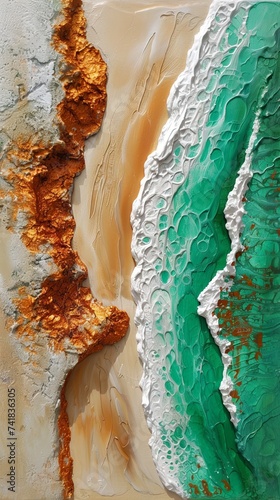 A painting showcasing the stark contrast between two different colors of paint blending and intermingling on the canvas