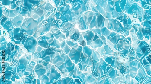 Water Background with Ripples and Flow, Summer Blue Swimming Pool Pattern. Top View with Space for Text. Panoramic Banner for Refreshing Summer Vibes
