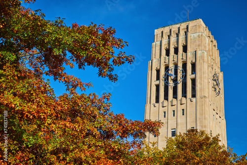 Autumnal Clock Tower at University of Michigan, Ground View photo