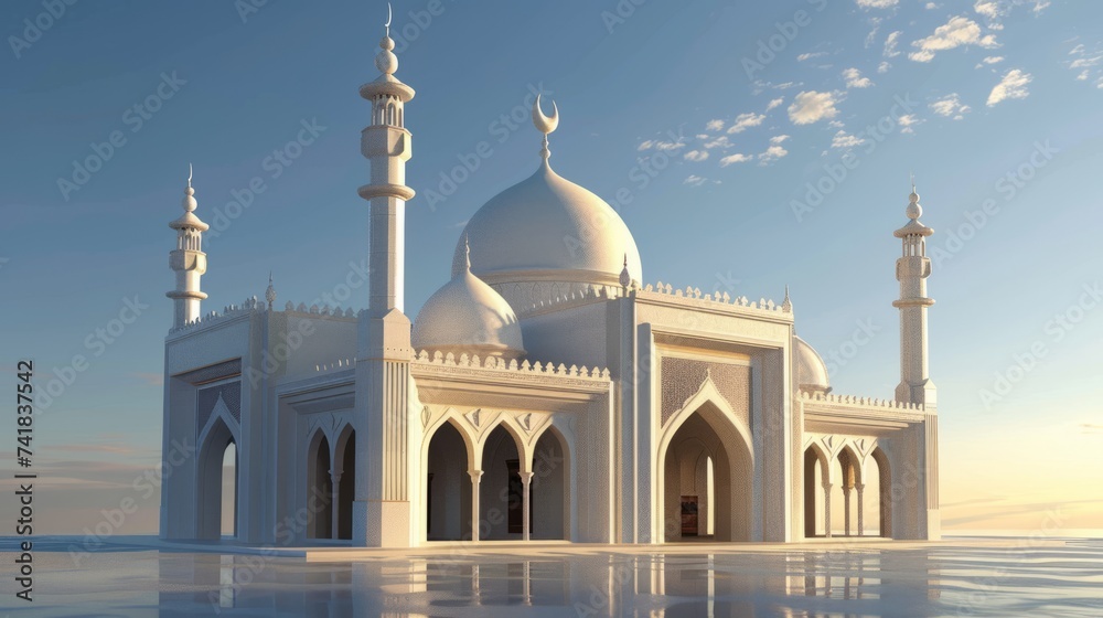 Exquisite 3d rendered ramadan mosque design: stunning islamic architecture for spiritual celebrations