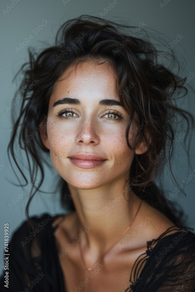 portrait studio d'une femme brune mature de 40 ans souriante et épanouie portrait studio d'une femme brune mature de 40 ans souriante et épanouie
