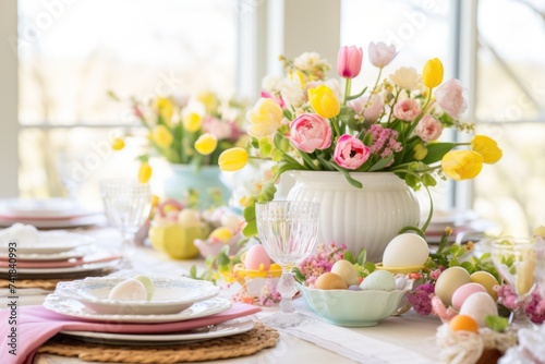 A stunning photo of a vibrant Easter table setting