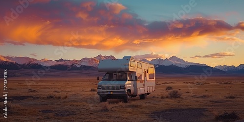 A parked motorhome on the b...