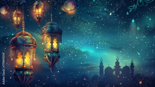 Captivating arabic lantern illuminating ramadan kareem background: authentic cultural image for festive designs and celebratory graphics