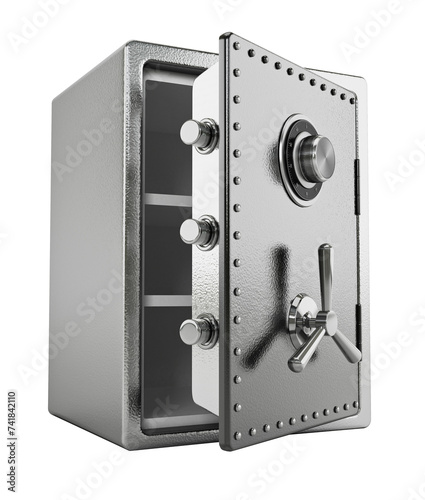 Open steel safe isolated on transparent background. 3D illustration