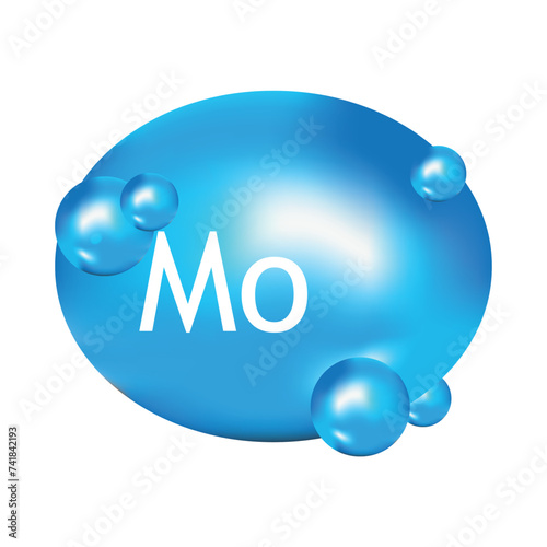 Mineral Mo Molybdenum blue shining pill capsule icon. Substance For Beauty. Molybdenum Mineral Complex.
