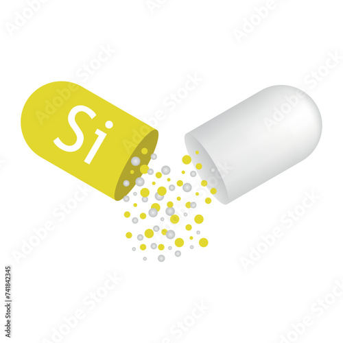 Si mineral for medical design. Mineral yellow pill icon. Vector stock illustration