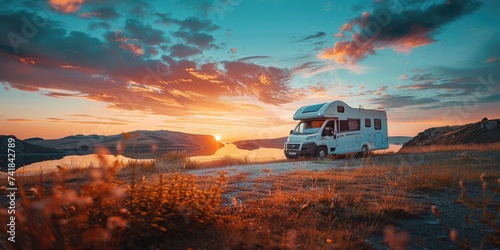 A parked motorhome on the b...