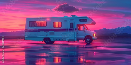 A parked motorhome on the b...
