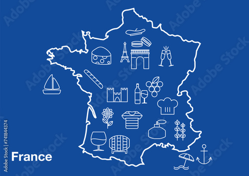 France map with traditional French products