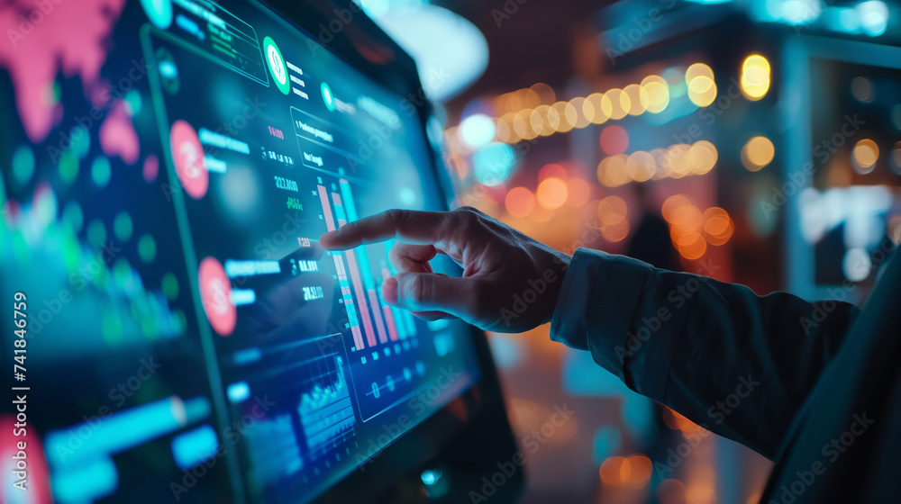 Fototapeta premium Economist Interfacing with Digital Financial Dashboard