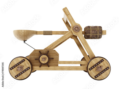 Fototapeta Naklejka Na Ścianę i Meble -  Medieval trebuchet isolated on transparent background. 3D illustration